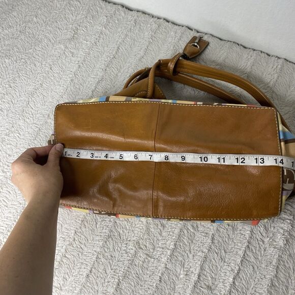 Fossil Logo Leather And Fabric Shoulder Tote Bag Purse Key‎ Multicolor Y2K - Picture 13 of 14